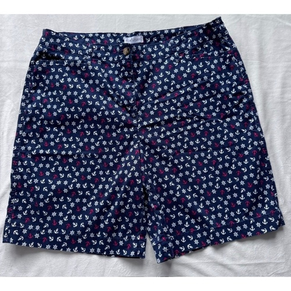 Kim Rogers Womens Navy Nautical Anchor Print Chino Shorts Size 18 Summer